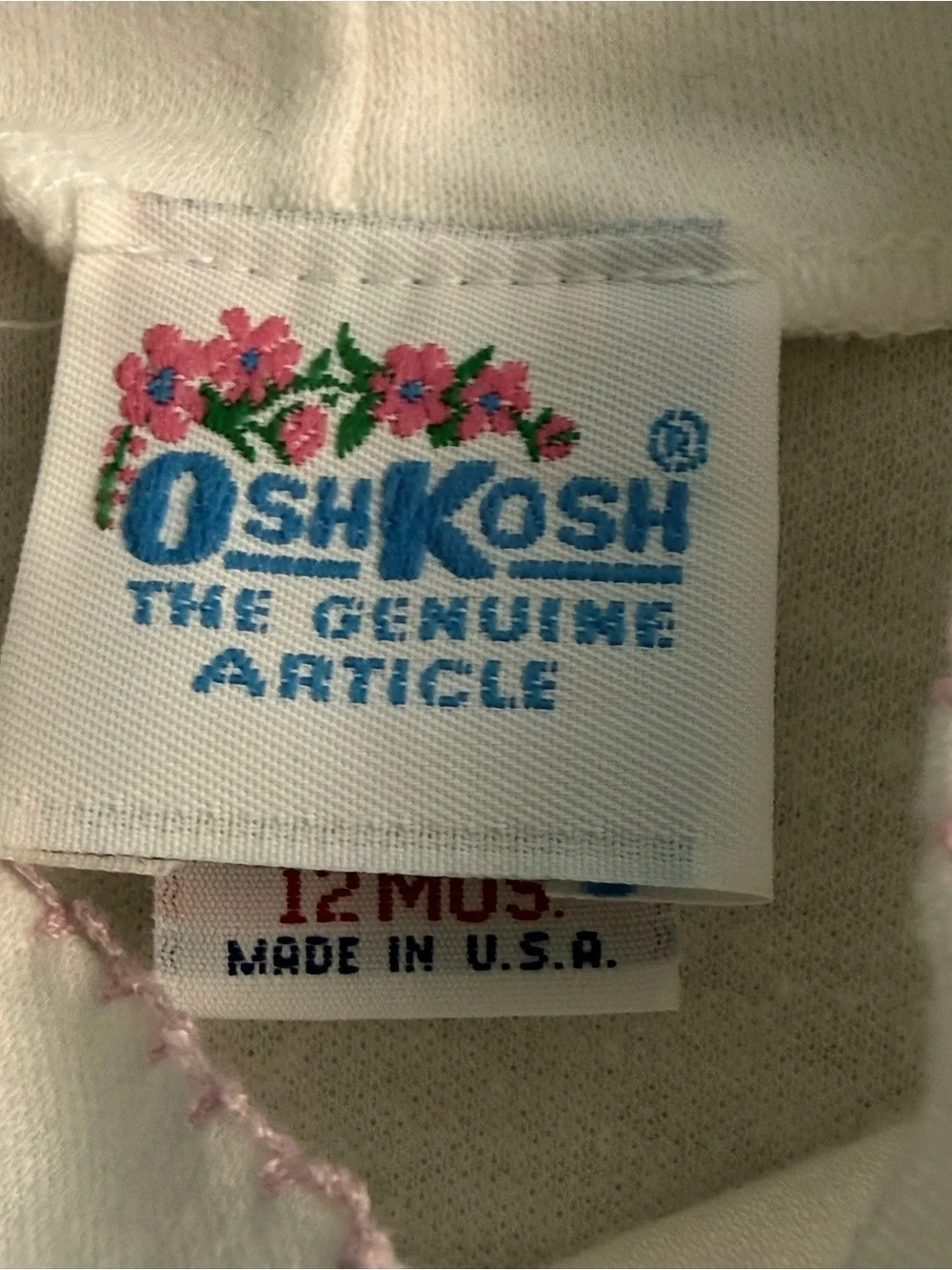 OshKosh B'gosh Vintage 80’s White Tee with Blue Flower Appliqués 12 months